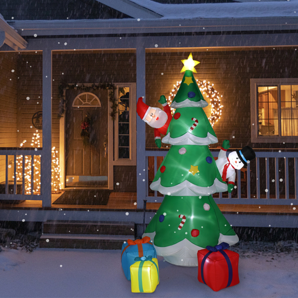 8ft 带雪人 圣诞老人 3个礼盒 9颗灯串 充气款 庭院圣诞树装饰 美国-33
