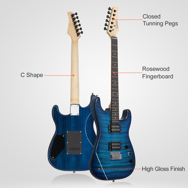 【AM不售卖】Glarry GST 双双拾音器 带虎纹 科技木指板 化蓝色 ST电吉他+音箱套装-41