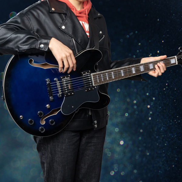 【AM不售卖】Glarry GGS101 双线圈拾音器 黄酸枝指板 爵士电吉他 化蓝色 S101-44