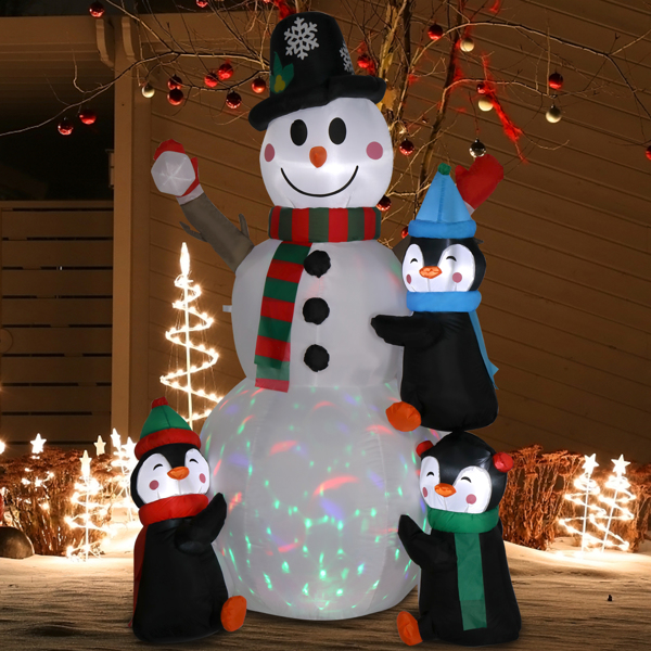 6ft 带3只企鹅 4颗灯串 1个七彩旋转灯 充气款 庭院雪人装饰-16