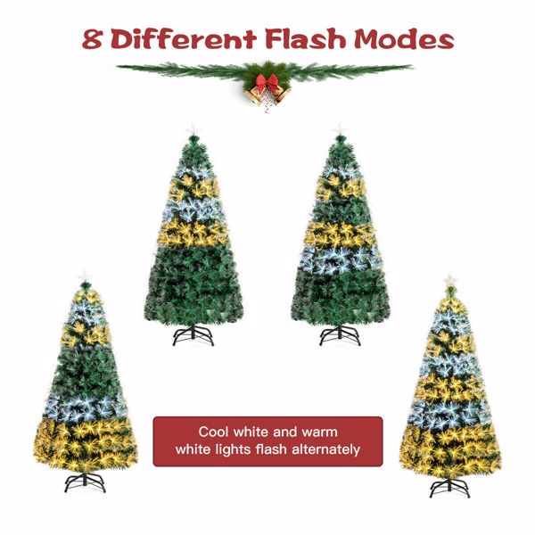 5 英尺预照明光纤圣诞树 8 种闪光模式 PVC 带双色灯-6