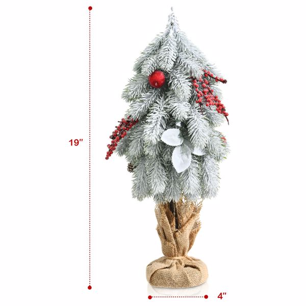 19英寸雪花桌面圣诞松树，带松果和红浆果-9