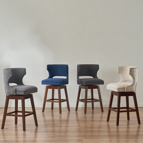 2pcs 实木腿 吧凳 牛头靠背 55*49*92cm 梯形 海军蓝色 N101-28