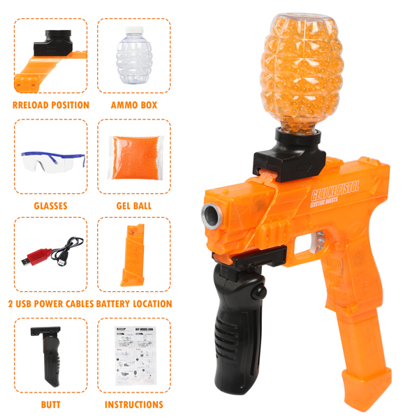 [亚马逊爆款]ASXCFE水弹枪儿童玩具枪电动凝胶球爆破冲击波11000发水弹海绵宝宝，可充电电池，射击距离高达65英尺 橙色-10