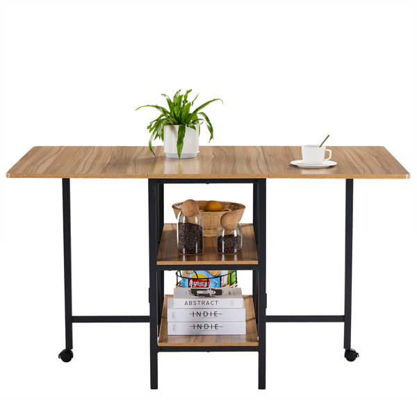  三层 方形 餐桌 密度板 铁 木纹棕 多功能可折叠 135*78*75cm N101-3