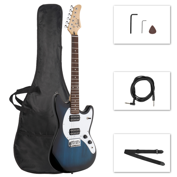 【AM不售卖】Glarry GMF 双-双拾音器 黄酸枝指板 化蓝色-白护板 MF电吉他-1