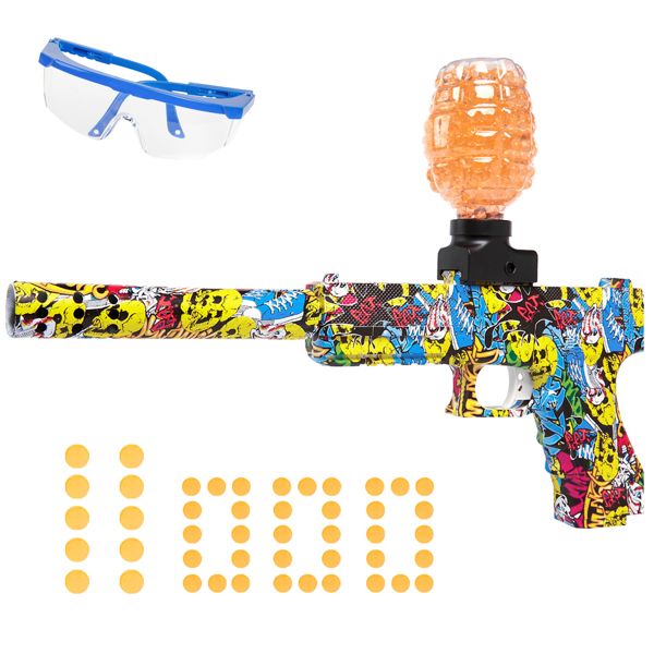 [亚马逊爆款]ASXCFE水弹枪儿童玩具枪电动凝胶球爆破冲击波11000发水弹海绵宝宝，可充电电池7.4V，射速快距离远高达65英尺-长嘴手枪-8