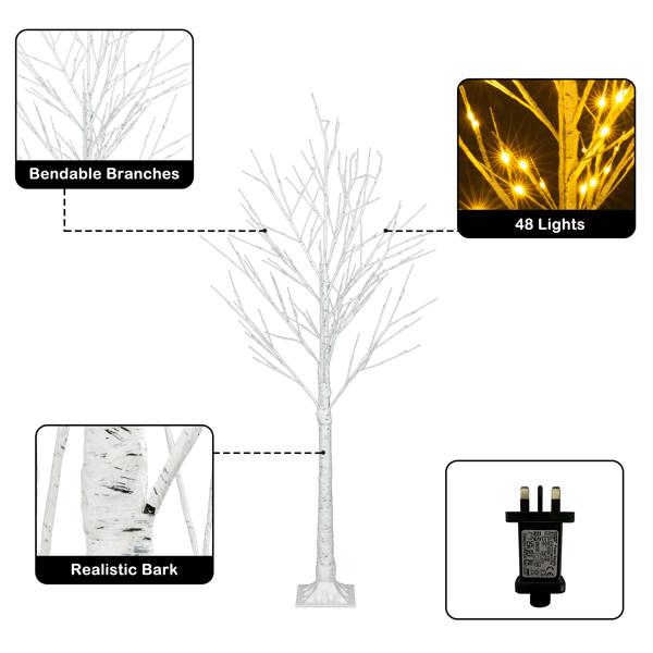 白色 4ft 48灯 48枝头 白桦树造型 塑料材质 圣诞树 英规 N001-19