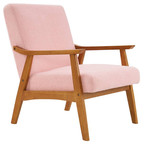  实木扶手  软包 泰迪绒 粉色 室内休闲椅 N201-6
