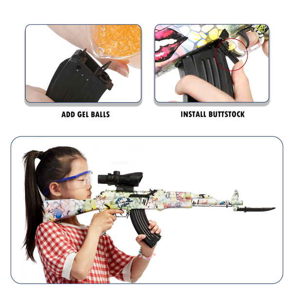 [亚马逊爆款]ASXCFE凝胶球冲击波水弹枪AK47 儿童电动玩具枪带11000发海绵宝宝水弹，可充电电池，射击距离50英尺左右-5