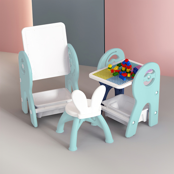 2 in 1儿童桌椅，带存储的画板，儿童可转换活动桌，用于绘画阅读艺术/儿童桌椅组，画板写字台，幼儿玩积木桌和配件