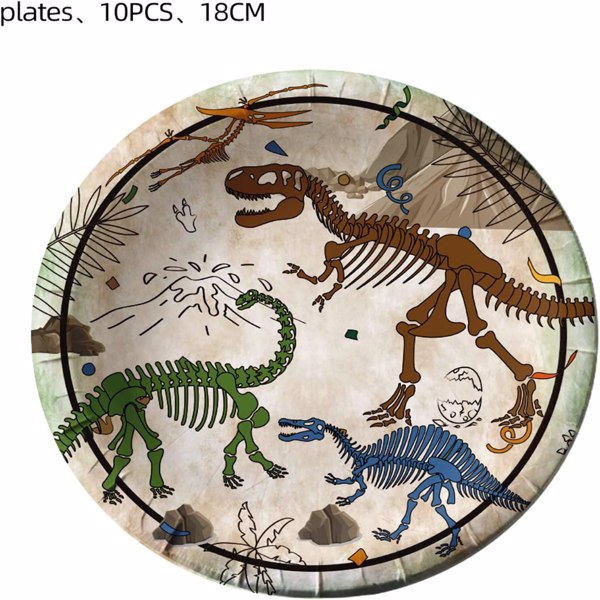 化石恐龙生日派对用品一次性纸盘餐具套装价值餐具餐桌装饰服务于10位男孩客人，包括盘子、餐巾纸、叉子、刀子、勺子 FBA发货-3