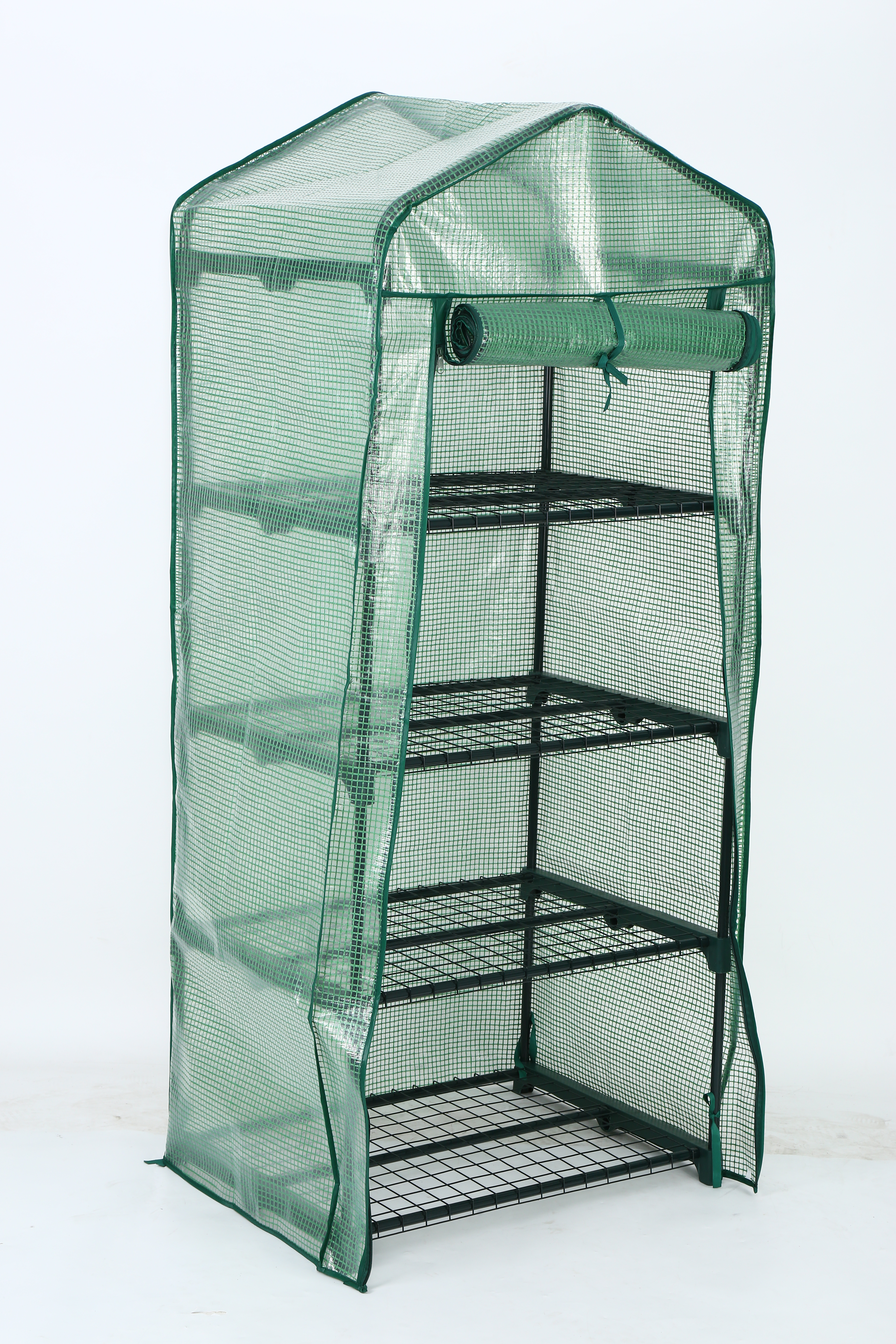 4 Tier Mini Greenhouse with PE Cover and Roll-Up Zipper Door,26.97Lx19.29Wx62.99''H Small Garden Green House ,Indoor Outdoor Portable Gardening Green House for Plants,Grow Seeds & Seedlings