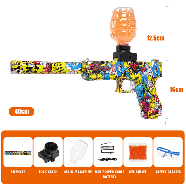 [亚马逊爆款]ASXCFE水弹枪儿童玩具枪电动凝胶球爆破冲击波11000发水弹海绵宝宝，可充电电池7.4V，射速快距离远高达65英尺-长嘴手枪-9