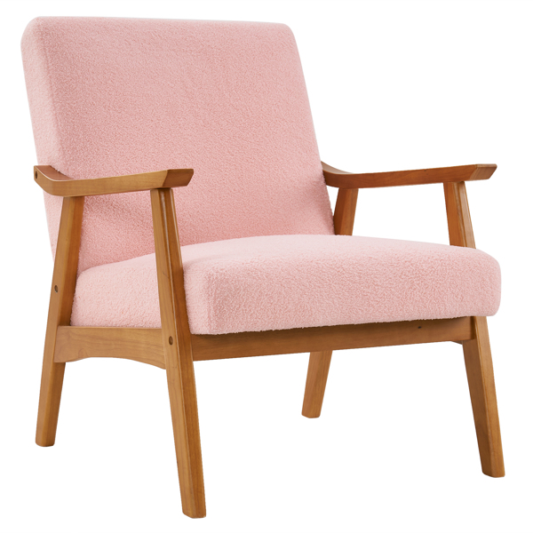  实木扶手  软包 泰迪绒 粉色 室内休闲椅 N201-5