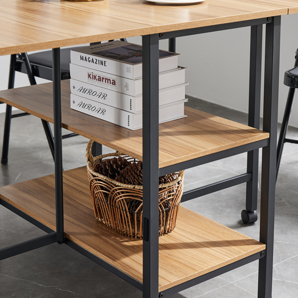  三层 方形 餐桌 密度板 铁 木纹棕 多功能可折叠 135*78*75cm N101-30
