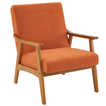  实木扶手  软包 泰迪绒 烧橙色 室内休闲椅 N201