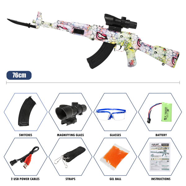 [亚马逊爆款]ASXCFE凝胶球冲击波水弹枪AK47 儿童电动玩具枪带11000发海绵宝宝水弹，可充电电池，射击距离50英尺左右-3