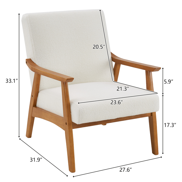  实木扶手  软包 泰迪绒 米白色 室内休闲椅 N201-9