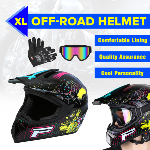 DOT成人摩托车头盔，带护目镜和手套越野越野越野越野自行车ATV UTV-1