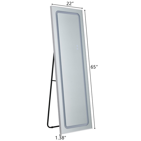 白色 铝合金 直角长方形 65*22in 可站立 可悬挂 全身镜 三色调光 调节亮度 断电记忆 N001-3