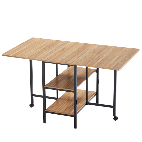  三层 方形 餐桌 密度板 铁 木纹棕 多功能可折叠 135*78*75cm N101-1