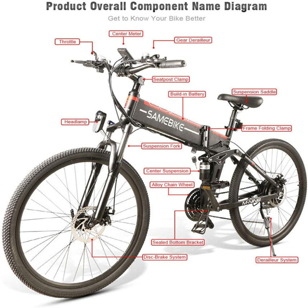 SAMEBIKE LO26成人电动自行车，折叠电动山地车成人26英寸E-Bike 500W电机专业Shimano 7变速齿轮，48V 10AH可拆卸锂离子电池（周末不发货，请谨慎下单）-11