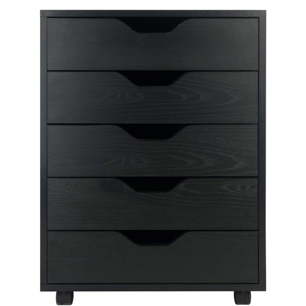  黑色带木纹 刨花板贴三胺 五抽 木制文件柜 可移动 N002-5