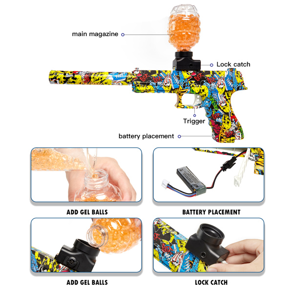 [亚马逊爆款]ASXCFE水弹枪儿童玩具枪电动凝胶球爆破冲击波11000发水弹海绵宝宝，可充电电池7.4V，射速快距离远高达65英尺-长嘴手枪-10
