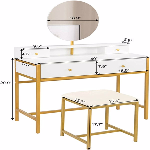 梳妆桌套装/美妆桌 带灯泡四抽单圆镜 白色-4