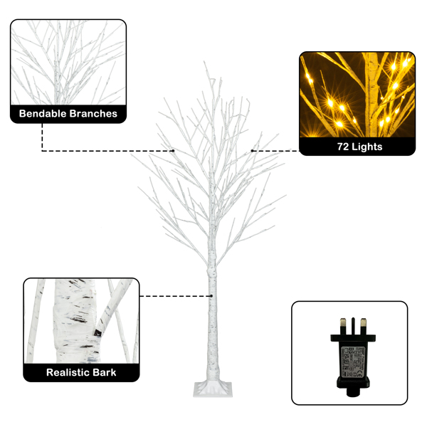 白色 5ft 72灯 72枝头 白桦树造型 塑料材质 圣诞树 英规 N001-19