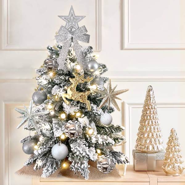 植绒圣诞树带LED灯 24英寸 带精美银色装饰品-1