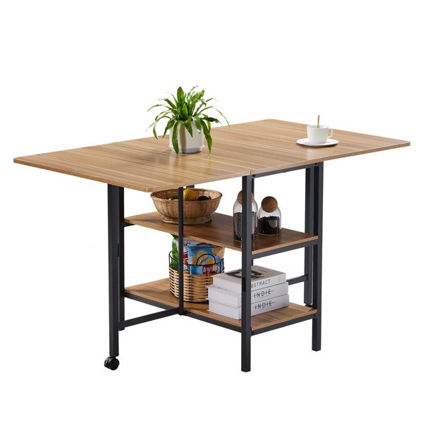  三层 方形 餐桌 密度板 铁 木纹棕 多功能可折叠 135*78*75cm N101-5