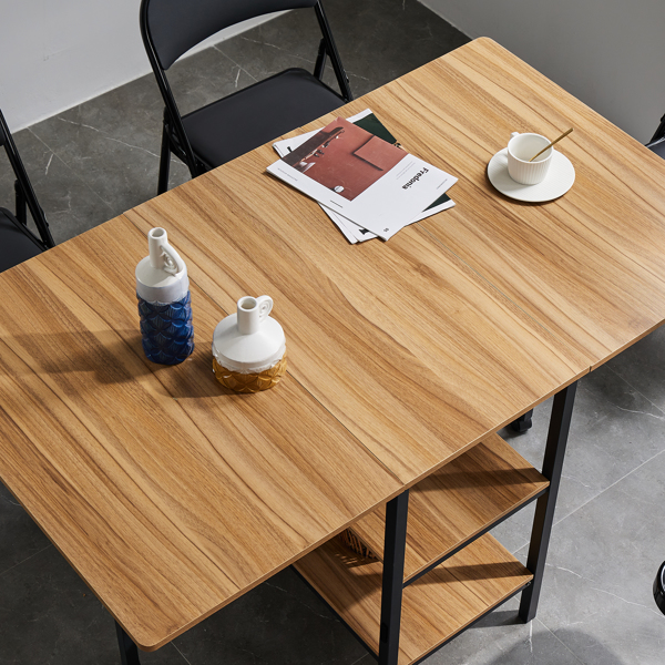  三层 方形 餐桌 密度板 铁 木纹棕 多功能可折叠 135*78*75cm N101-33