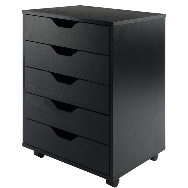  黑色带木纹 刨花板贴三胺 五抽 木制文件柜 可移动 N002-4