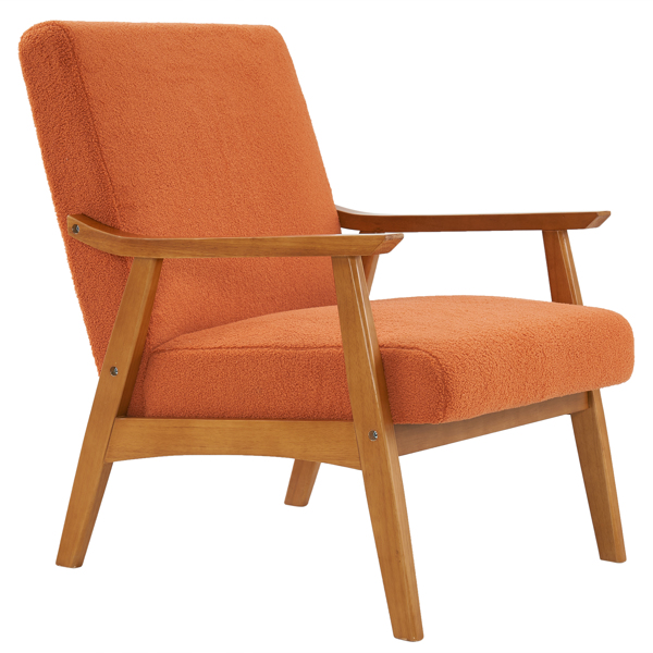  实木扶手  软包 泰迪绒 烧橙色 室内休闲椅 N201-6