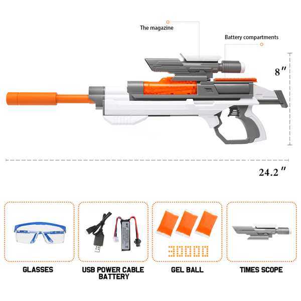 [亚马逊爆款]ASXCFE新款水弹枪，太空系列玩具枪，带 30000 无毒，环保，可生物降解凝胶，7.4V电池，子弹容量更大 享受更持久射击-12