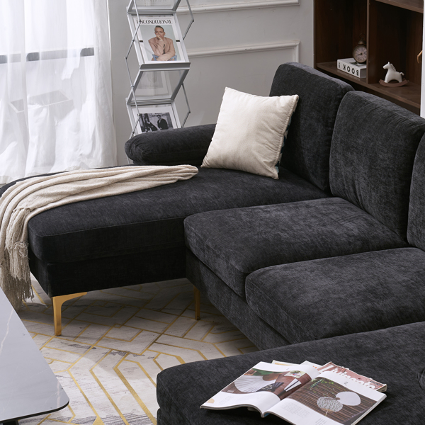 Title 19, Schwarzes U-förmiges 4-sitziges modulares Sofa ...