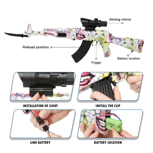 [亚马逊爆款]ASXCFE凝胶球冲击波水弹枪AK47 儿童电动玩具枪带11000发海绵宝宝水弹，可充电电池，射击距离50英尺左右-4