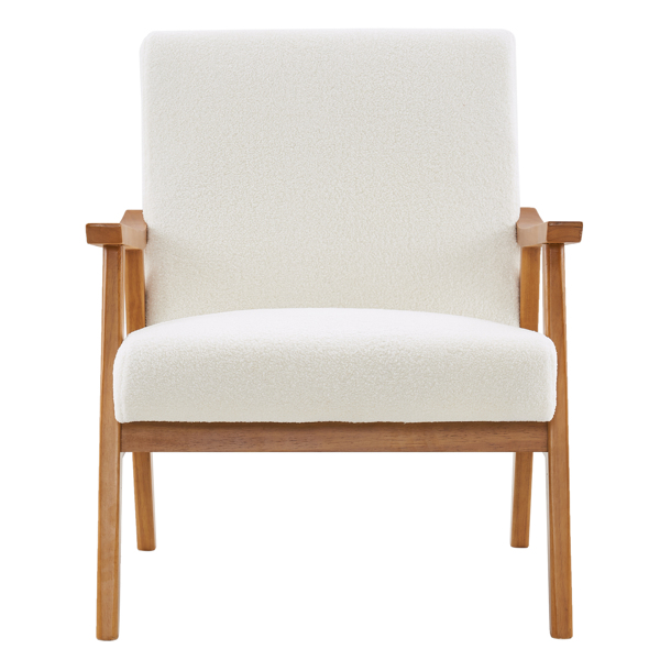  实木扶手  软包 泰迪绒 米白色 室内休闲椅 N201-4