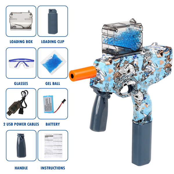 [亚马逊爆款]ASXCFE电动水弹凝胶球冲击波玩具枪 全自动飞溅球冲击波 户外玩具枪全自动冲锋枪（MP9 蓝色）-2