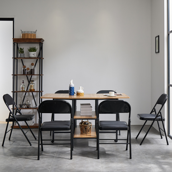  三层 方形 餐桌 密度板 铁 木纹棕 多功能可折叠 135*78*75cm N101-28