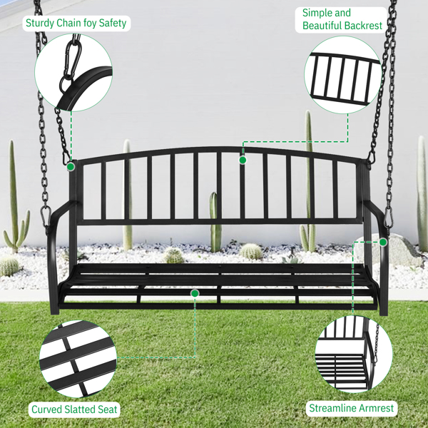  118*46*47cm 黑色 铁艺 带铁链 铁秋千 竖条靠背 200kg 北美 N001（不含秋千架）-15
