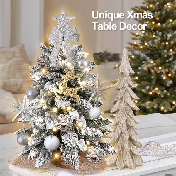 植绒圣诞树带LED灯 24英寸 带精美银色装饰品-2