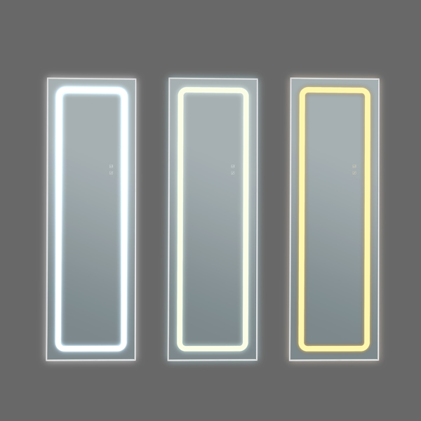  白色 铝合金 直角长方形 63*20in 可站立 可悬挂 全身镜 三色调光 调节亮度 断电记忆 N001-21