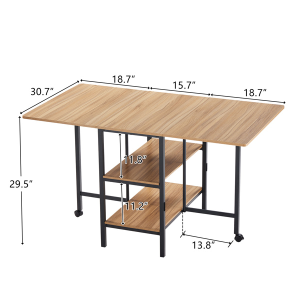  三层 方形 餐桌 密度板 铁 木纹棕 多功能可折叠 135*78*75cm N101-25