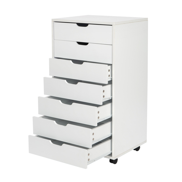  白色麻面 刨花板贴三胺 七抽 木制文件柜 可移动 N002-11