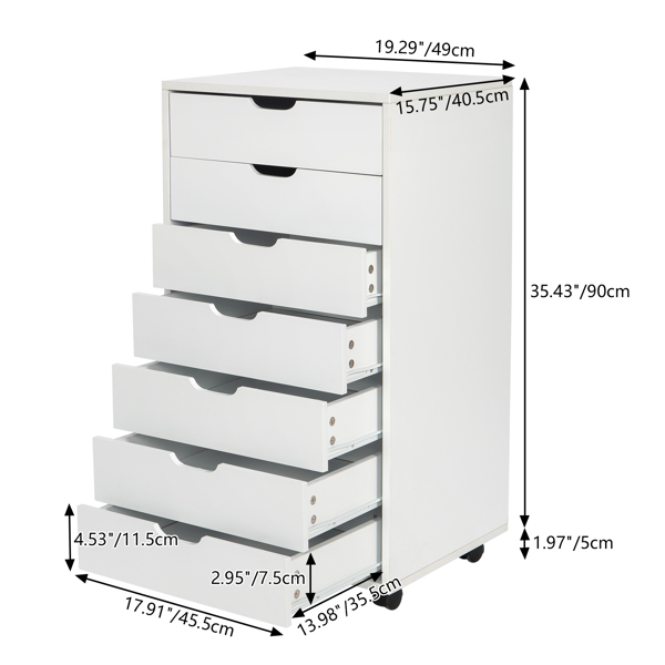  白色麻面 刨花板贴三胺 七抽 木制文件柜 可移动 N002-12