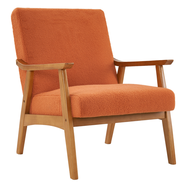  实木扶手  软包 泰迪绒 烧橙色 室内休闲椅 N201-4