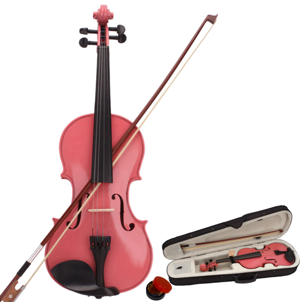 1/2 粉色小提琴+盒+弓子+松香-1